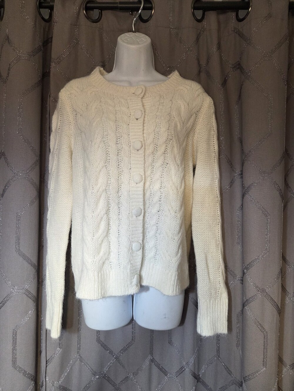 Boden Cream Cable Knit Cardigan Sweater 8 NWT